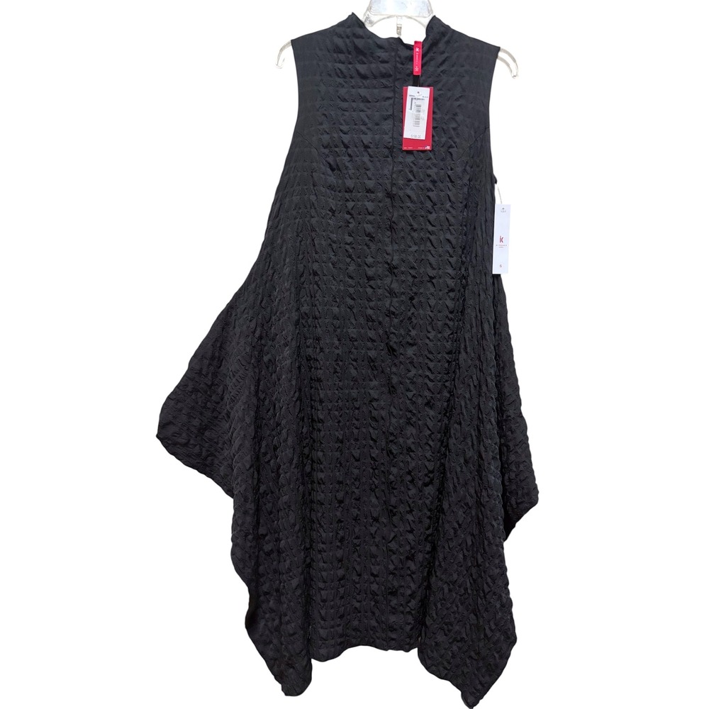 IC Collection Black Textured Handkerchief Hem Midi Dress Mock Neck NWT 3850D S